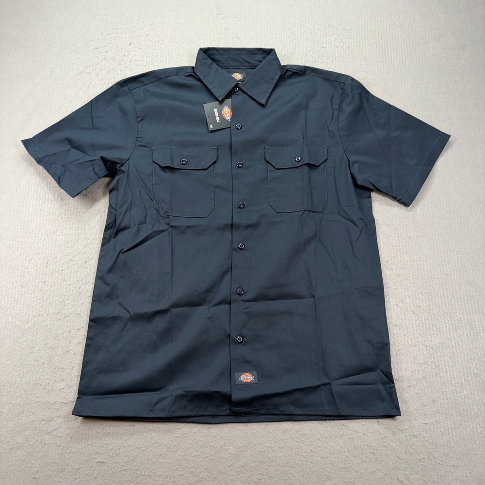 Dickies Pro Work Shirt Mens Small Black Short Sleeve Relaxed Fit Wrinkle Resist